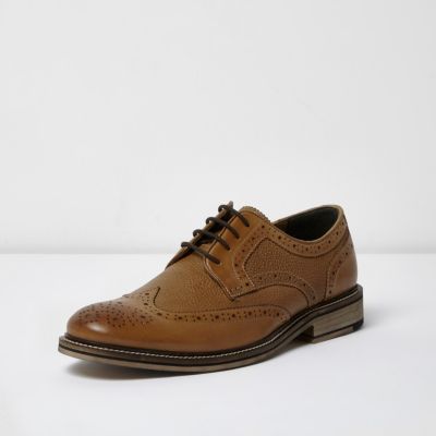 Tan textured leather brogues